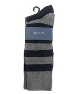 GANT 2-Pack Barstripe & Solid Socks - Charcoal Navy