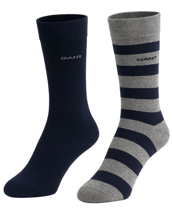 GANT Mens 2-Pack Barstripe & Solid Socks Charcoal Melange Northern