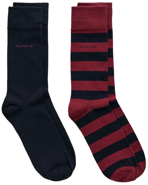 GANT Mens 2-Pack Barstripe & Solid Socks Plumped Red Northern Ireland