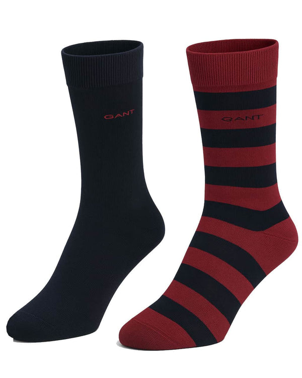 GANT Mens 2-Pack Barstripe & Solid Socks Plumped Red Northern Ireland