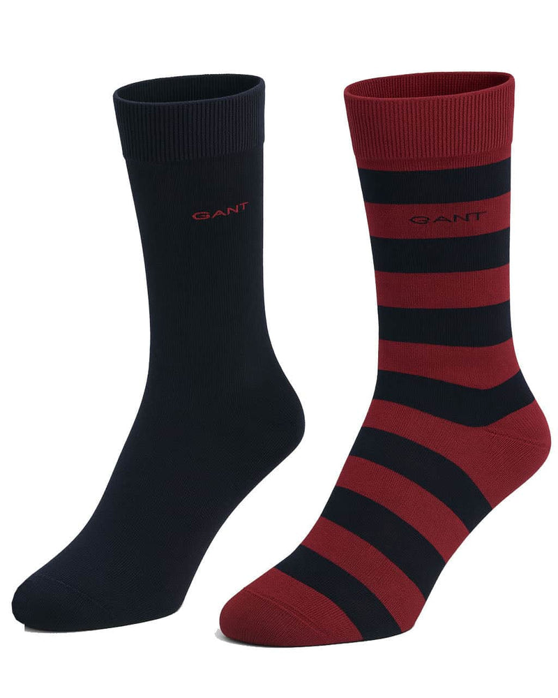 GANT Mens 2-Pack Barstripe & Solid Socks Plumped Red Northern Ireland