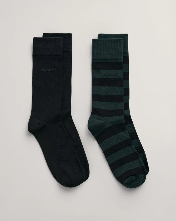 GANT Mens 2-Pack Barstripe & Solid Socks Tartan Green Ballynahinch