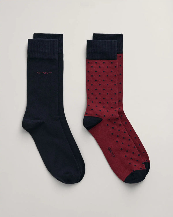 GANT Mens 2-Pack Solid And Dot Socks Plumped Red Ballynahinch Northern
