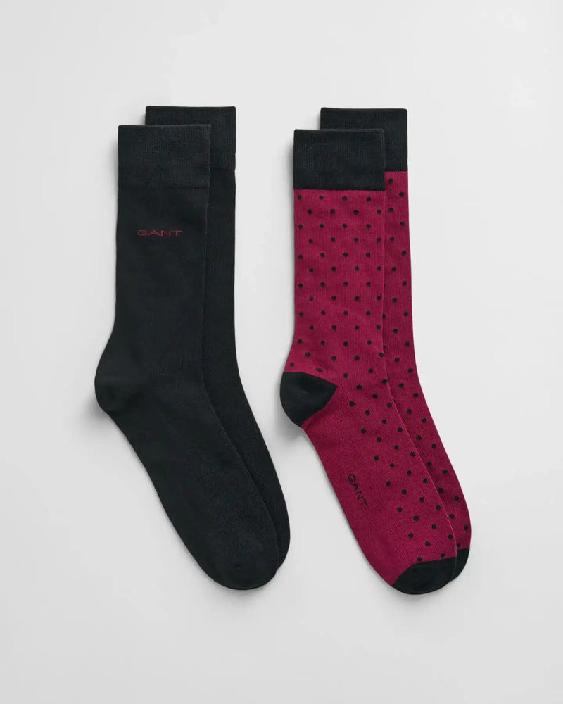 GANT Mens 2-Pack Solid And Dot Socks Rich Wine Northern Ireland