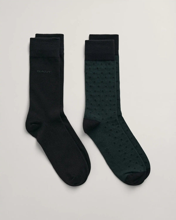 GANT Mens 2-Pack Solid And Dot Socks Tartan Green Ballynahinch