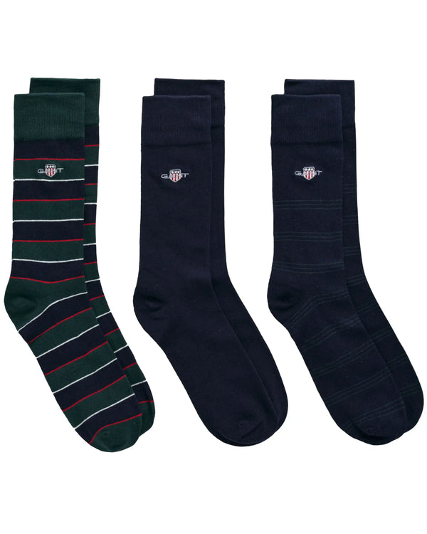 GANT Mens 3-Pack Shield Tie Stripe Socks Gift Box Tartan Green