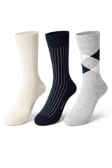 GANT Mens Argyle Stripe And Rib Socks 3 Pack Light Grey Melange
