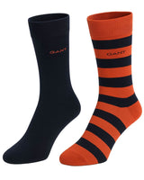 GANT Mens Barstripe & Solid Socks 2 Pack Deep Orange Northern Ireland