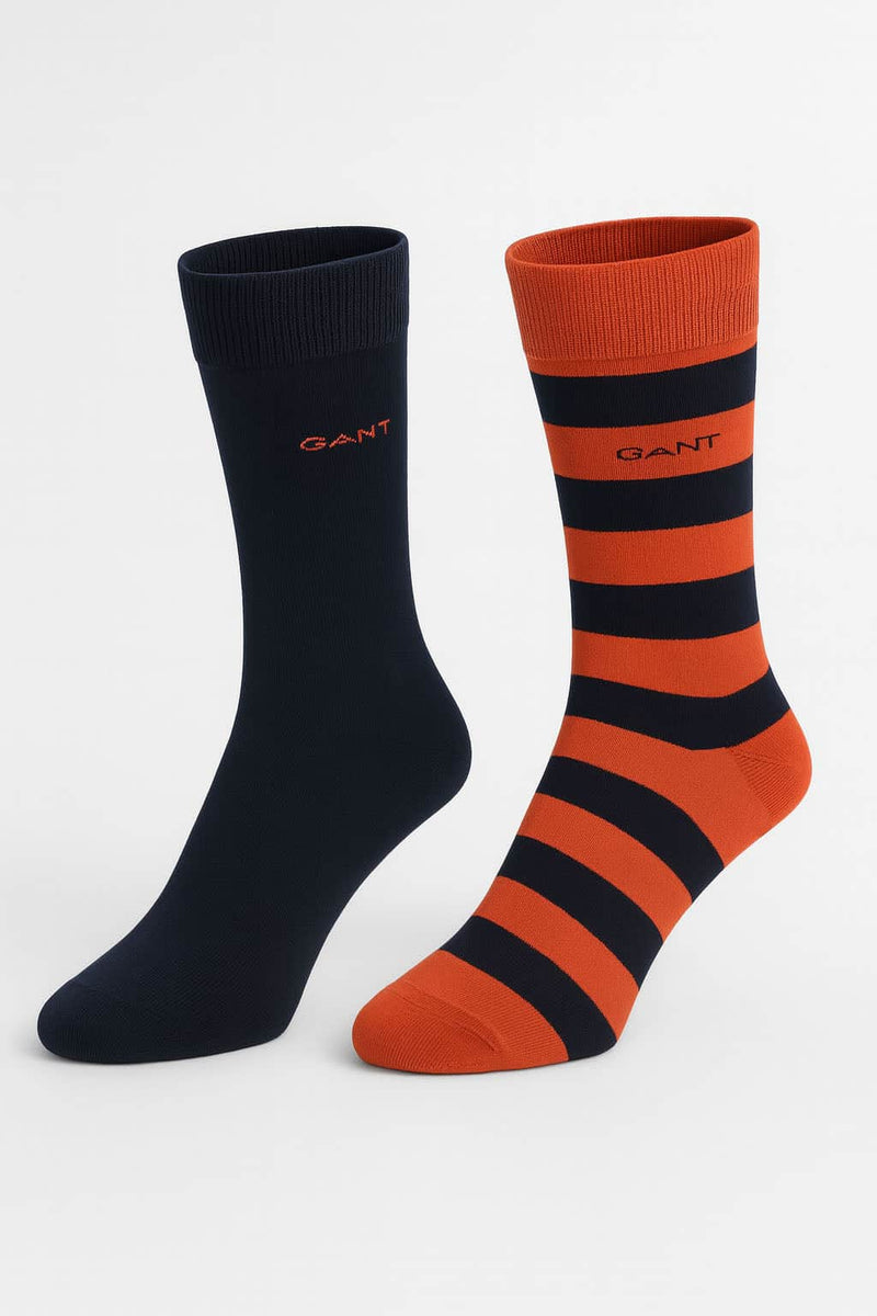 GANT Mens Barstripe & Solid Socks 2 Pack Deep Orange Northern Ireland