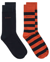 GANT Mens Barstripe & Solid Socks 2 Pack Deep Orange Northern Ireland