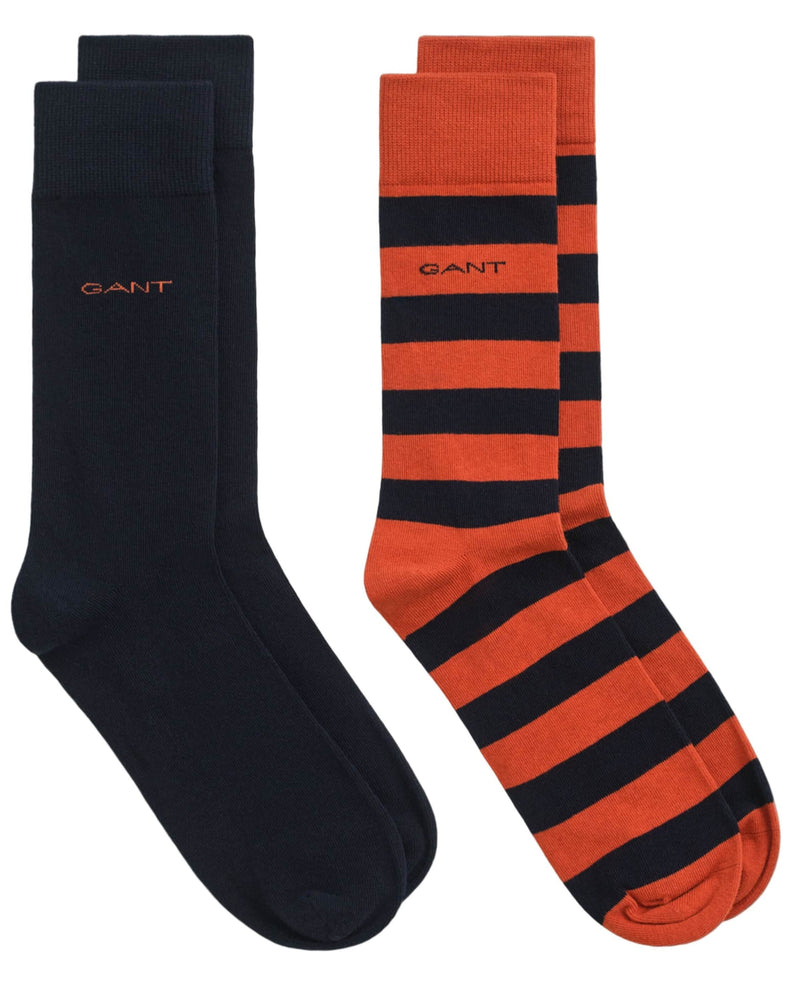 GANT Mens Barstripe & Solid Socks 2 Pack Deep Orange Northern Ireland