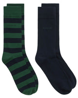 GANT Mens Barstripe & Solid Socks 2 Pack Forest Green Northern
