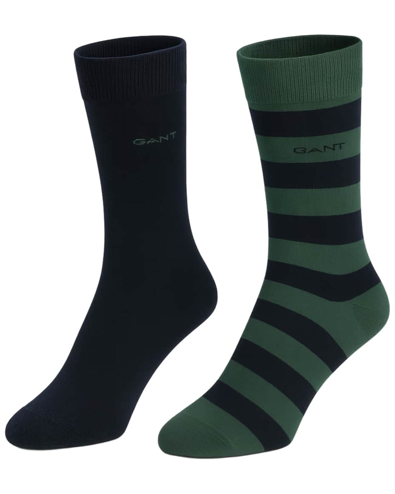 GANT Mens Barstripe & Solid Socks 2 Pack Forest Green Northern