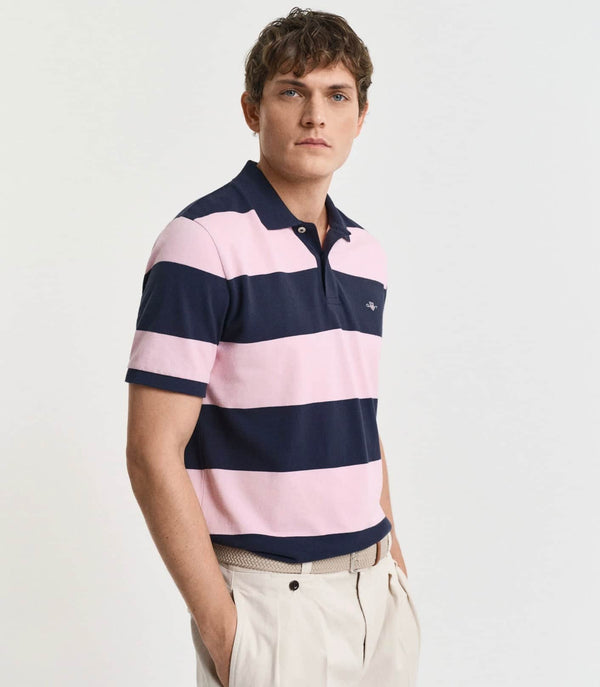GANT Mens Block Stripe Polo Shirt California Pink Northern Ireland