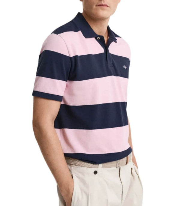 GANT Mens Block Stripe Polo Shirt California Pink Northern Ireland