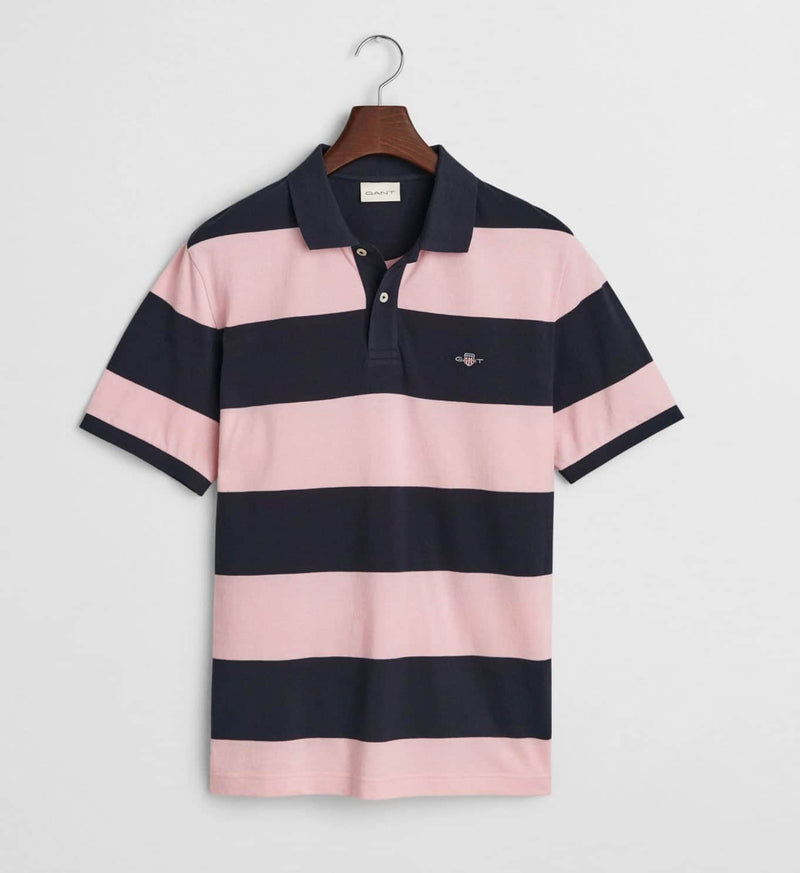 GANT Mens Block Stripe Polo Shirt California Pink Northern Ireland