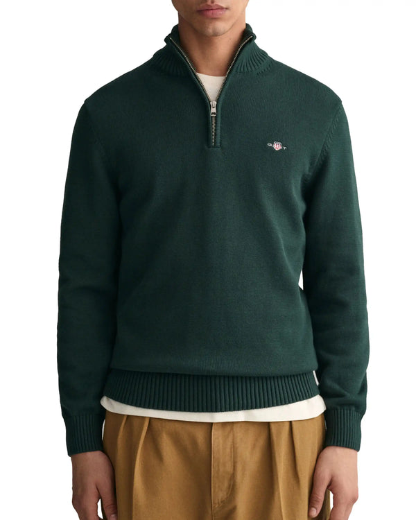 GANT Mens Casual Cotton Half Zip Sweater 8030170-374 Tartan Green