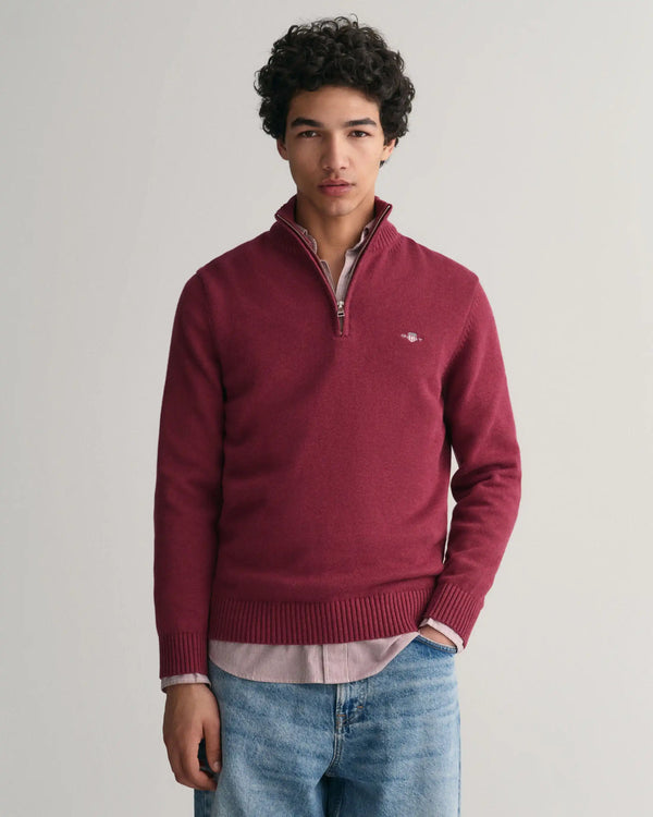 GANT Mens Casual Cotton Half Zip Sweater 8030170-604 Plumped Red