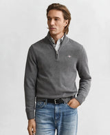 GANT Mens Casual Cotton Half Zip Sweater Dark Grey Melange Northern