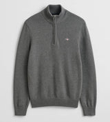GANT Mens Casual Cotton Half Zip Sweater Dark Grey Melange Northern