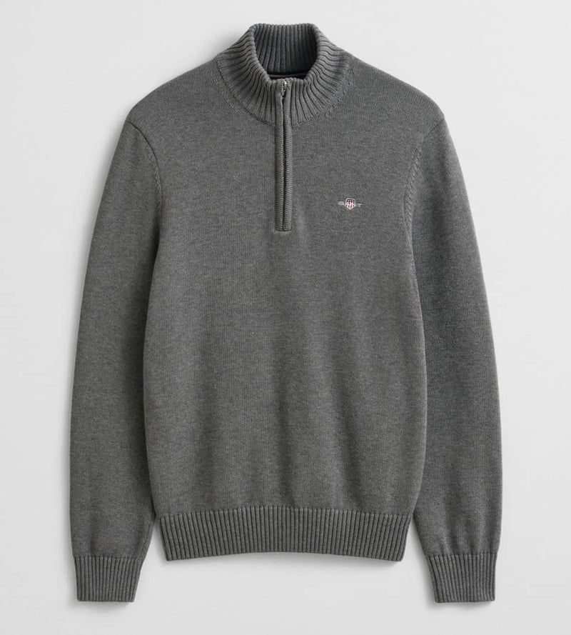 GANT Mens Casual Cotton Half Zip Sweater Dark Grey Melange Northern