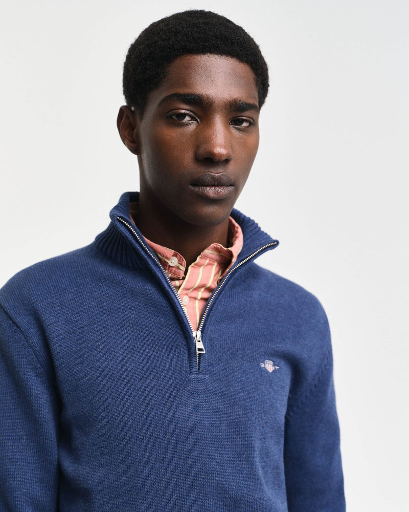 GANT Men's Navy Blue Cotton Zip Neck Jumper – Regular Fit, Authentic