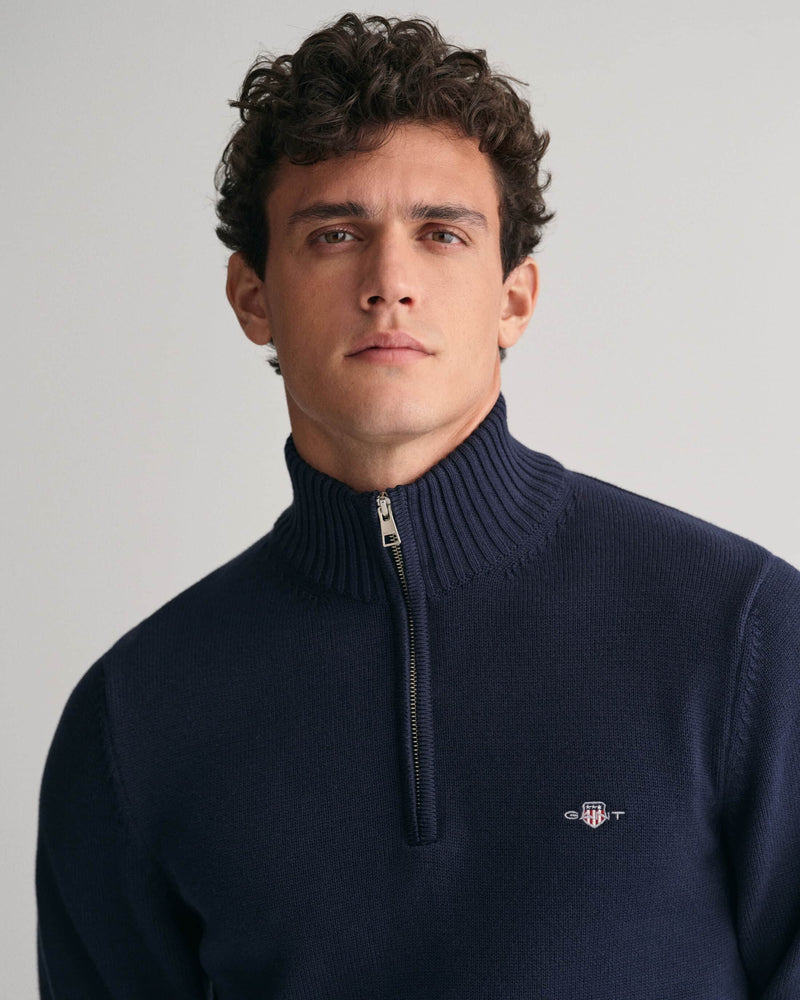 GANT Mens Casual Cotton Half Zip Sweater Evening Blue Northern Ireland