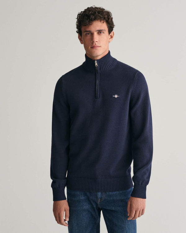 GANT Mens Casual Cotton Half Zip Sweater Evening Blue Northern Ireland