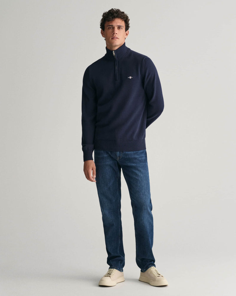 GANT Mens Casual Cotton Half Zip Sweater Evening Blue Northern Ireland