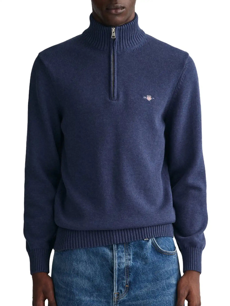 GANT Men’s Casual Cotton Half Zip Sweater Marine Melange Northern