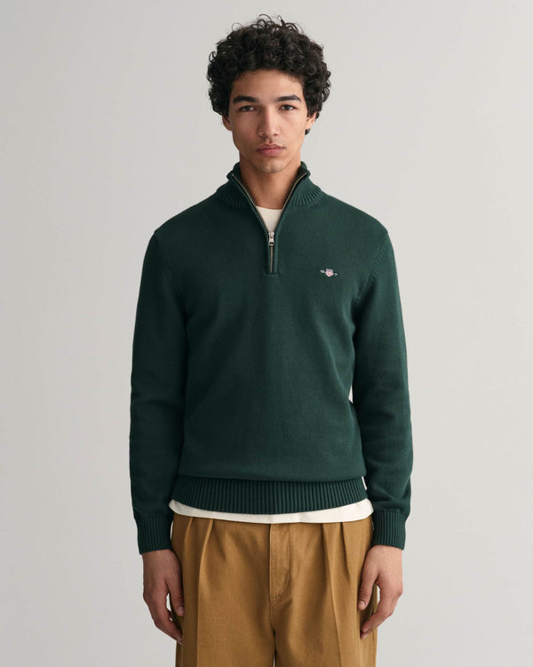 GANT Mens Casual Cotton Half Zip Sweater 8030170-374 Tartan Green