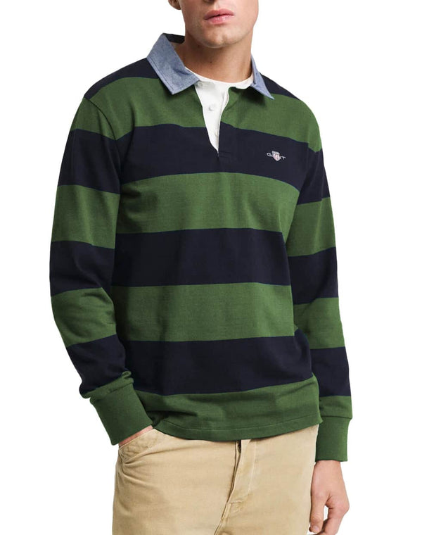 GANT Mens Chambray Stripe Heavy Rugger Country Green Northern Ireland