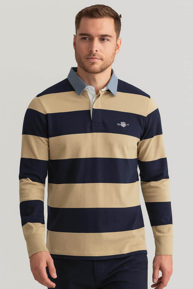 GANT Mens Chambray Stripe Heavy Rugger Woody Beige Northern Ireland