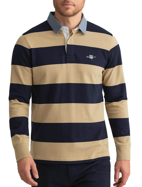 GANT Mens Chambray Stripe Heavy Rugger Woody Beige Northern Ireland