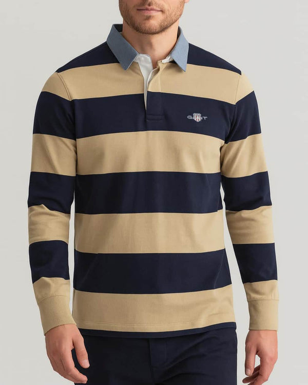 GANT Mens Chambray Stripe Heavy Rugger Woody Beige Northern Ireland