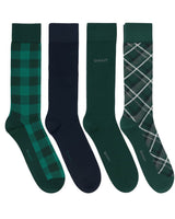 GANT Mens Check & Solid Socks 4 Pack Gift Box Tartan Green Northern