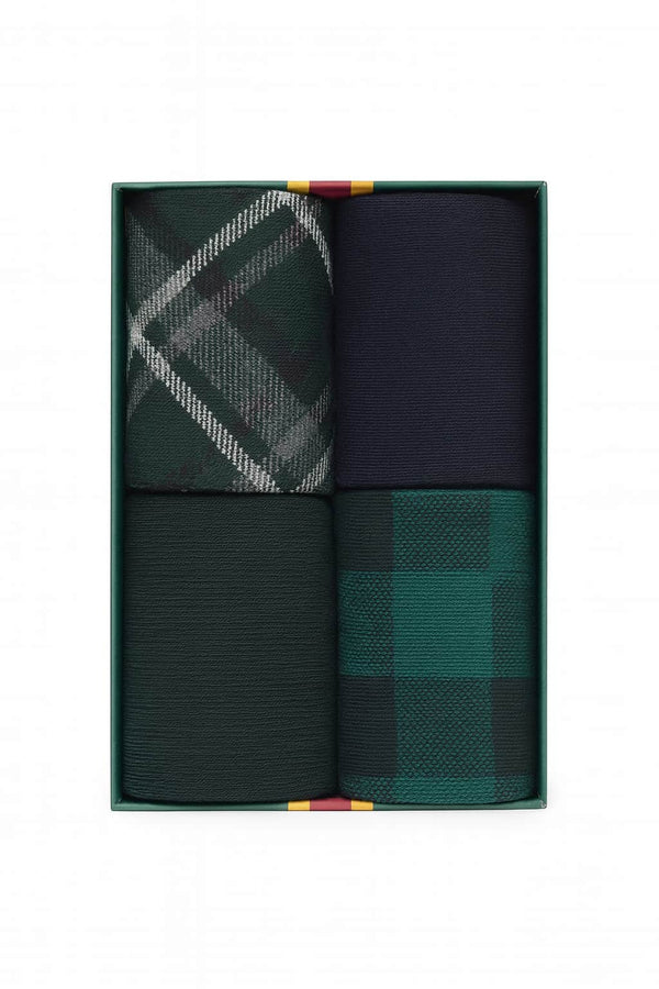 GANT Mens Check & Solid Socks 4 Pack Gift Box Tartan Green Northern