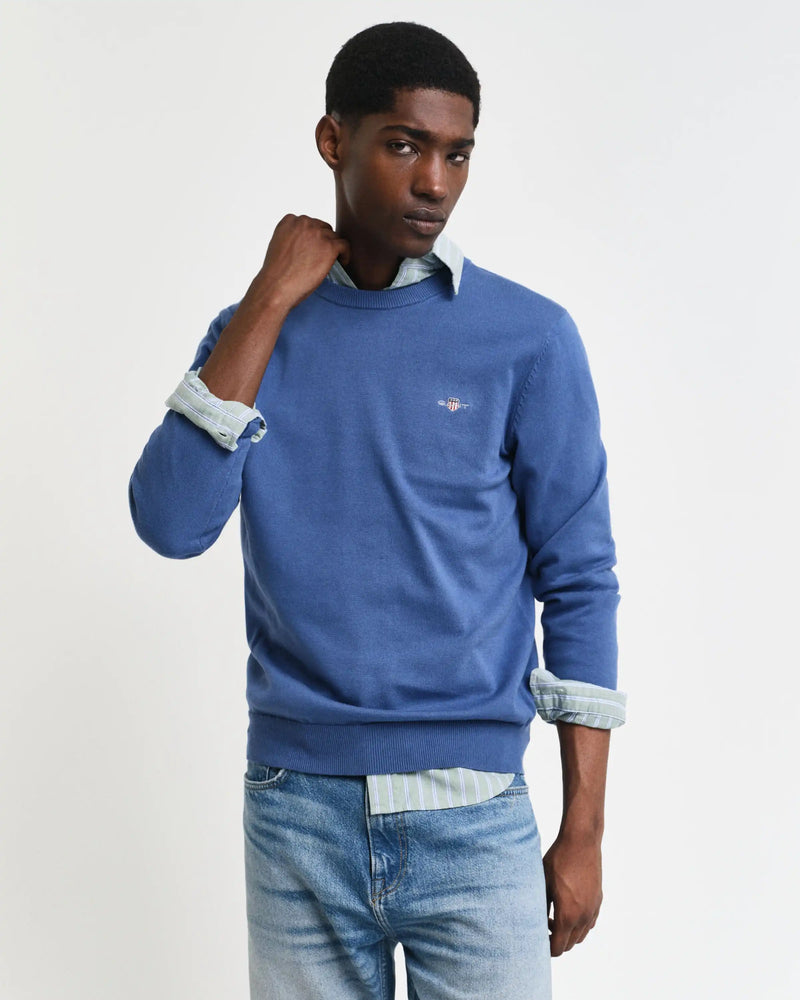 GANT Mens Classic Cotton Crew Neck Sweater Vintage Blue Northern