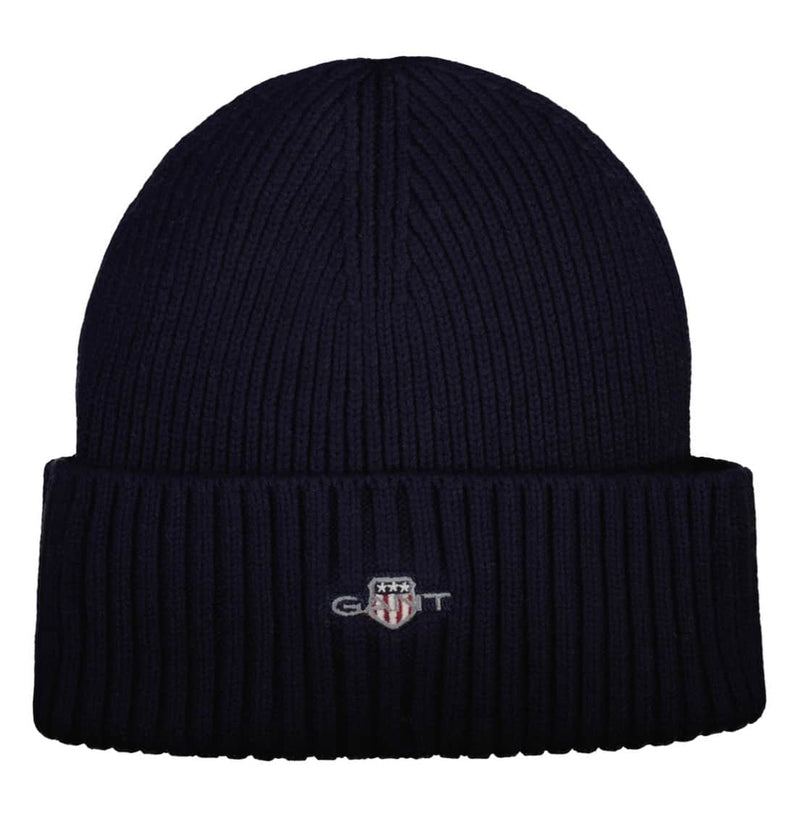GANT Mens Cotton Blend Logo Beanie Marine Navy Northern Ireland
