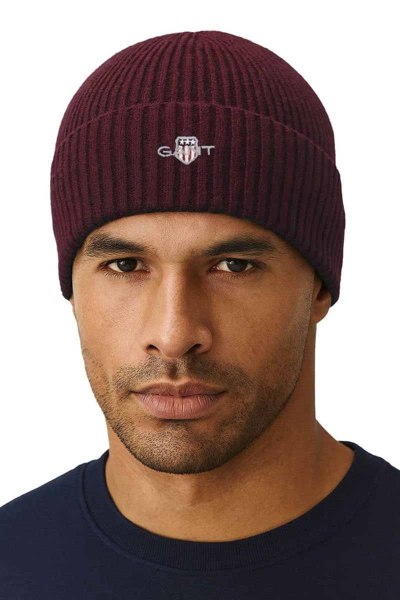 GANT Mens Cotton Blend Logo Beanie Plumped Red Northern Ireland
