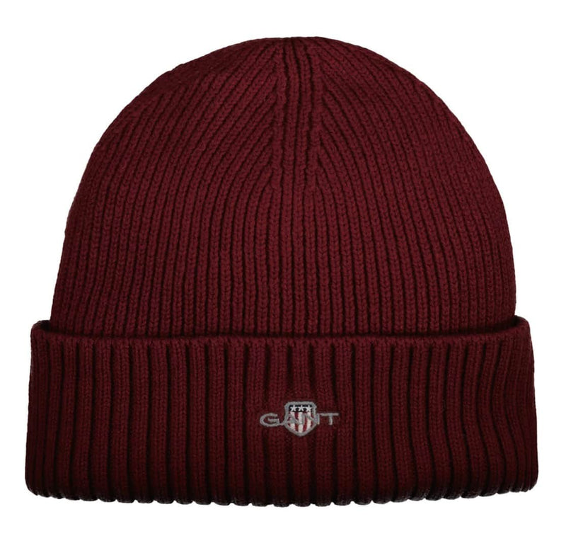 GANT Mens Cotton Blend Logo Beanie Plumped Red Northern Ireland