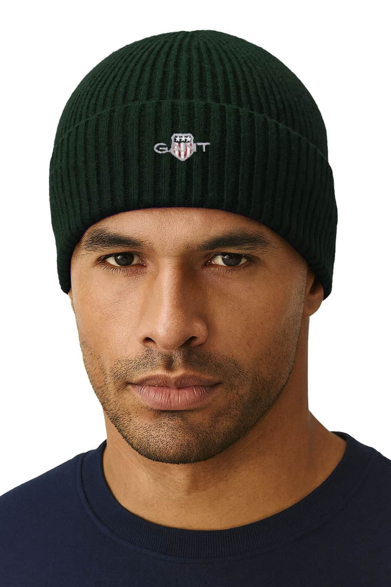 GANT Mens Cotton Blend Logo Beanie Tartan Green Northern Ireland