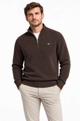 GANT Men’s Cotton Knit Half-Zip Sweater Black Brown Melange Northern