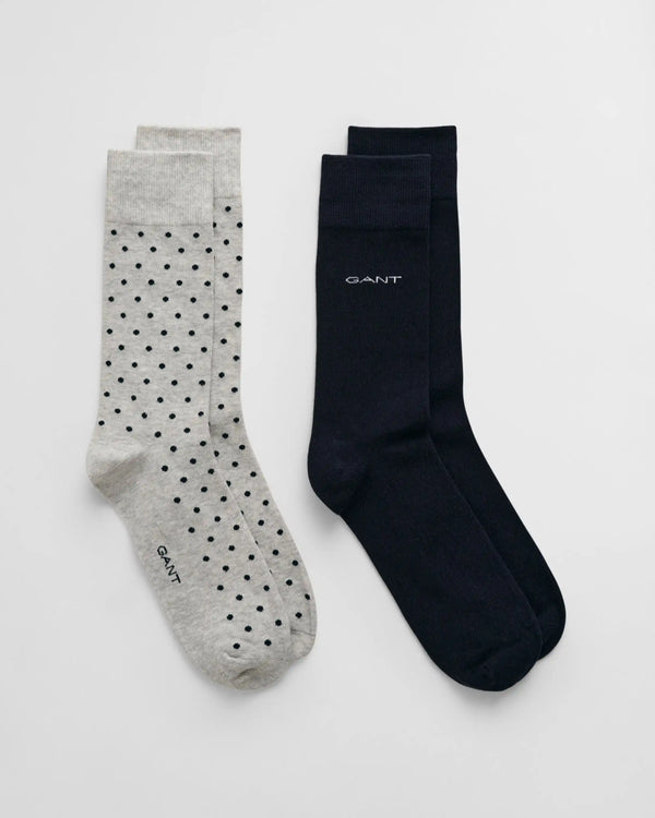 GANT Mens Dot & Solid Socks 2 Pack Light Grey Melange Northern