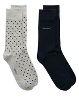 GANT Mens Dot & Solid Socks 2 Pack Light Grey Melange Northern