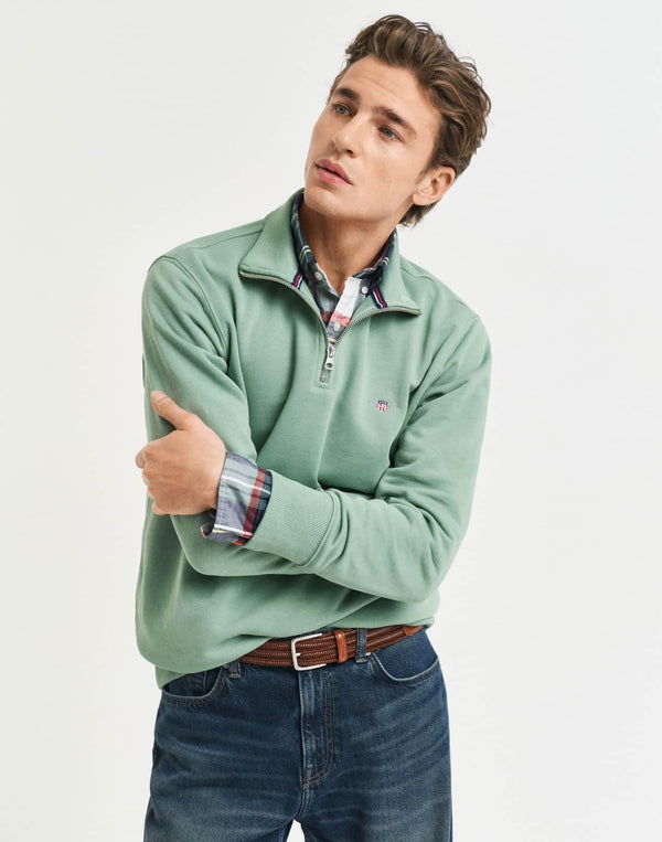 GANT Mens Half Zip Shield Sweatshirt Kalamata Green Northern Ireland
