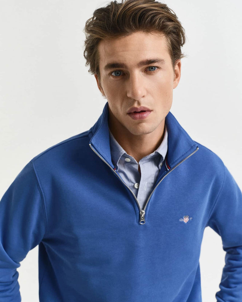 GANT Mens Half Zip Shield Sweatshirt Rich Blue Northern Ireland