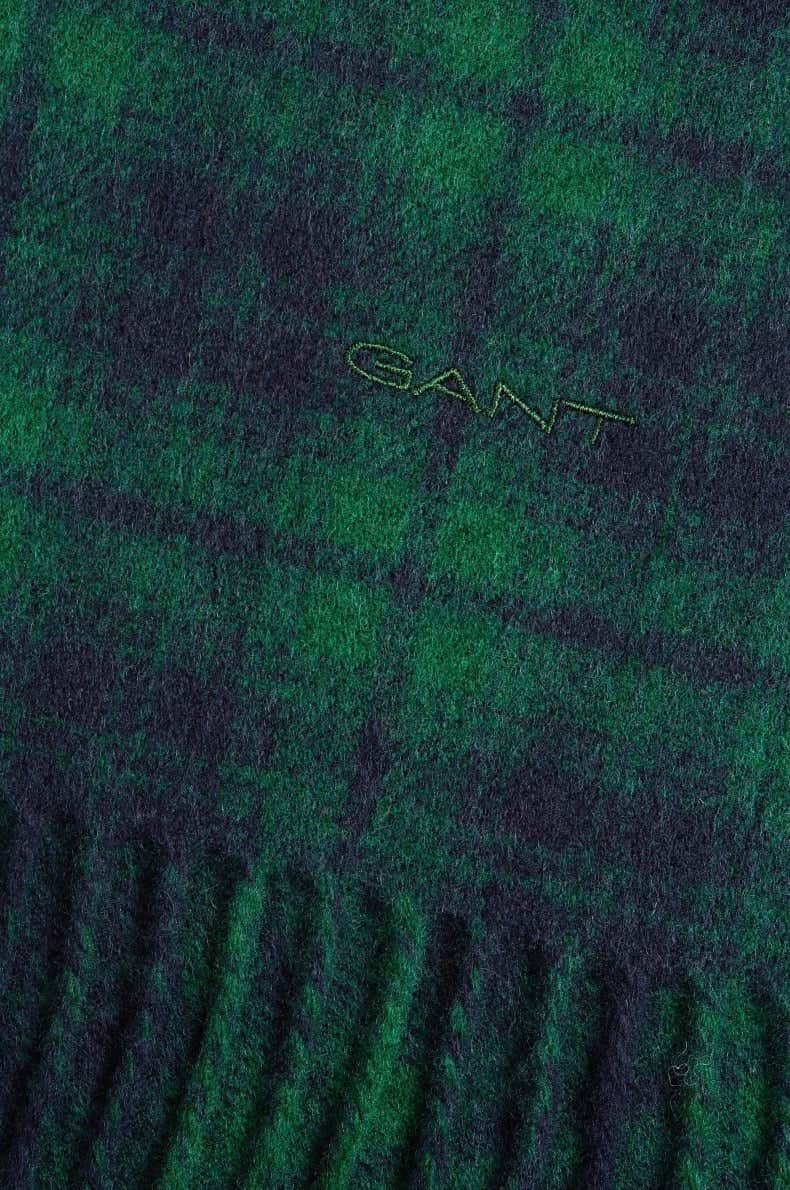 GANT Mens Merino Wool Check Woven Scarf Forest Green Ballynahinch