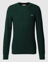 GANT Men’s Micro Cotton Texture Crew Neck Sweater Tartan Green