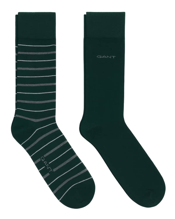 GANT Mens Multi Stripe Socks 2 Pack Gift Box Tartan Green Northern